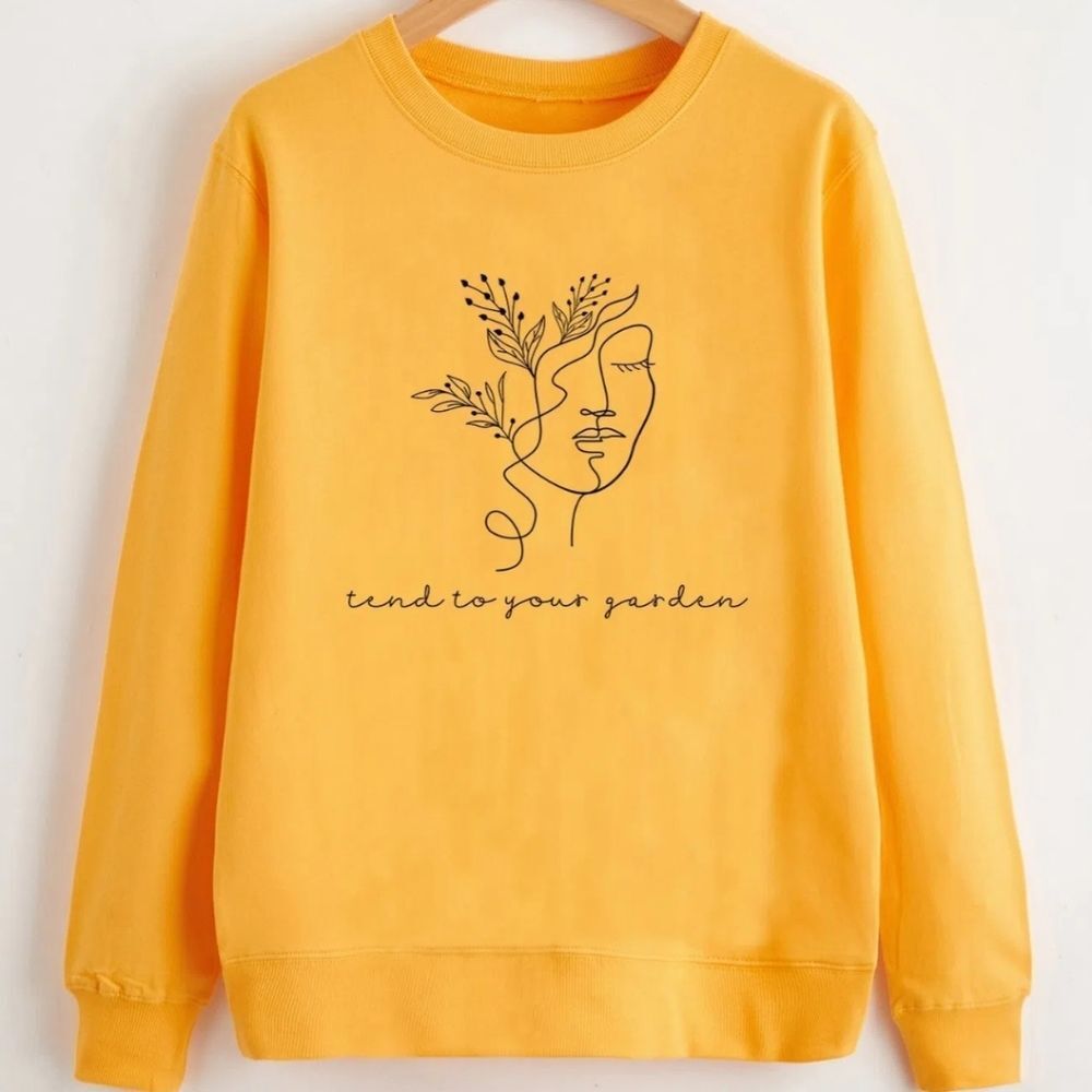 -807 "Tend to your garden" long sleeve Bohemian sweatshirt pullover yellow Large